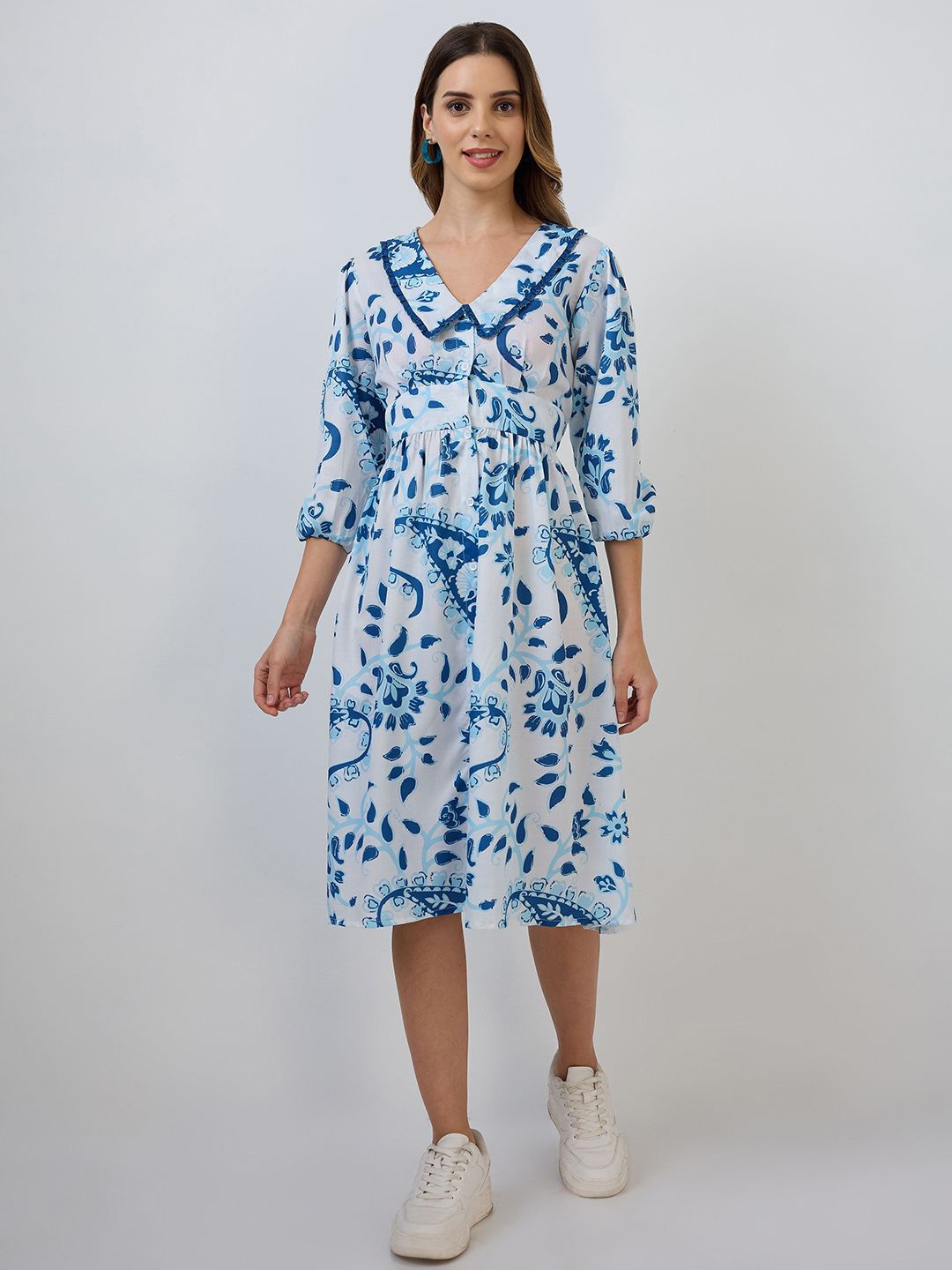 

Amarasha Floral Print Crepe Fit & Flare Maxi Dress, Blue