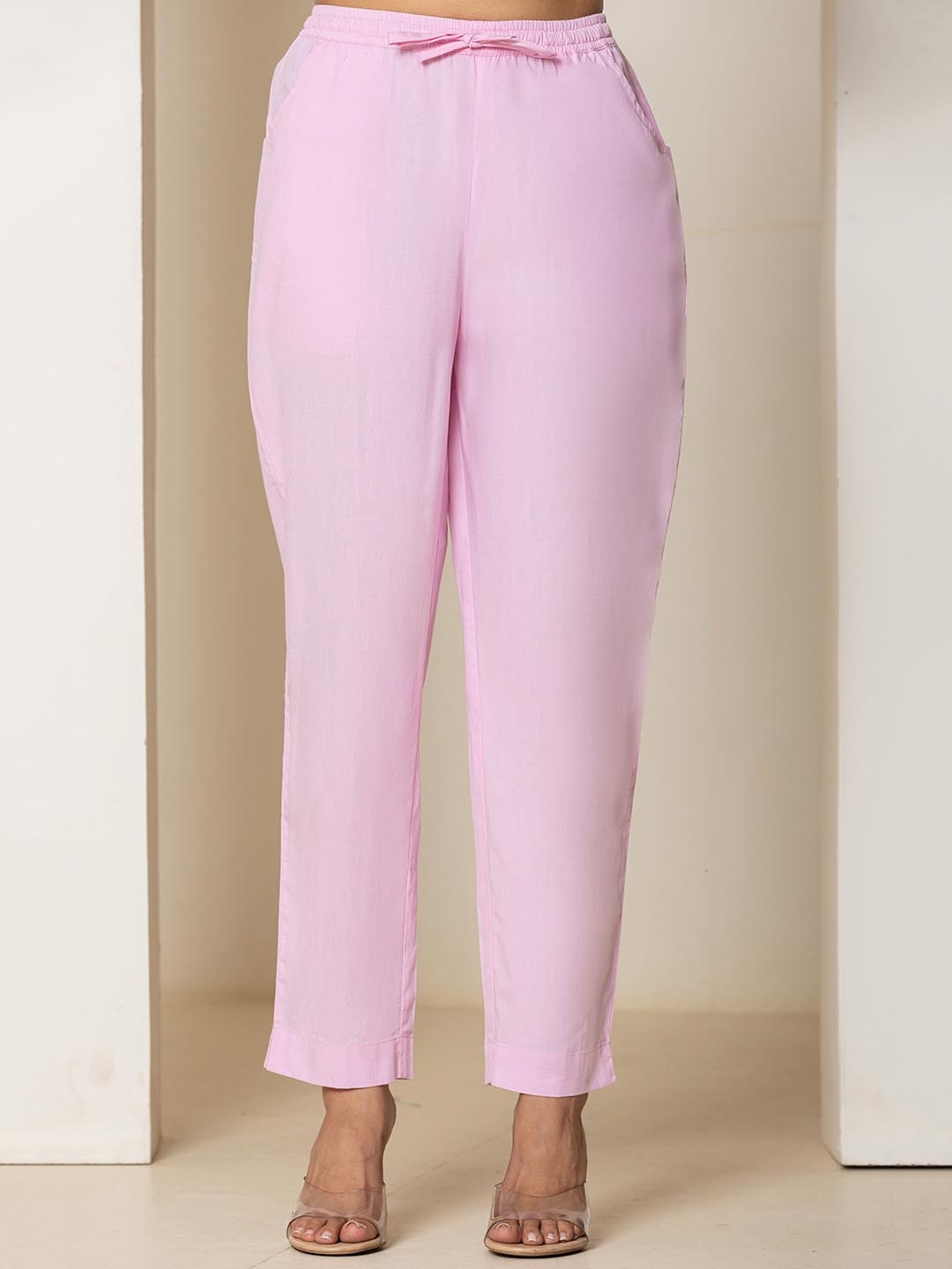 

Eco Clothing Pure Cotton Mid-Rise Trousers, Pink