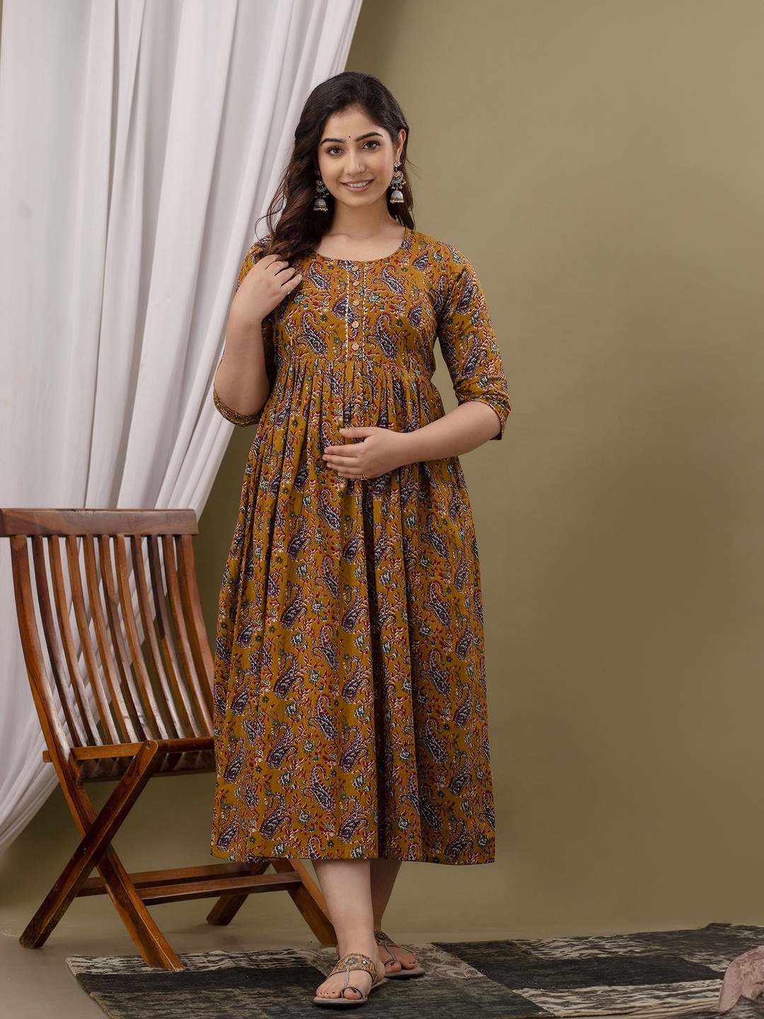 

UrbanRang Women Floral Print Maternity Maxi Dress, Orange