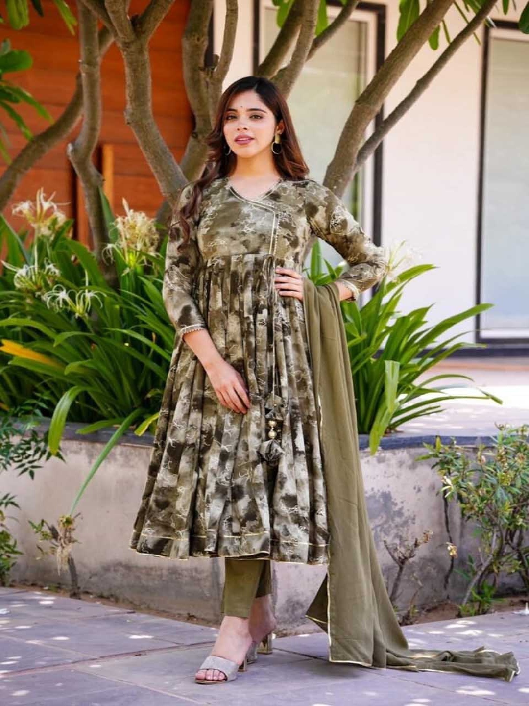 

mimi design Women Regular Kurta with Dhoti Pants & With Dupatta, Olive