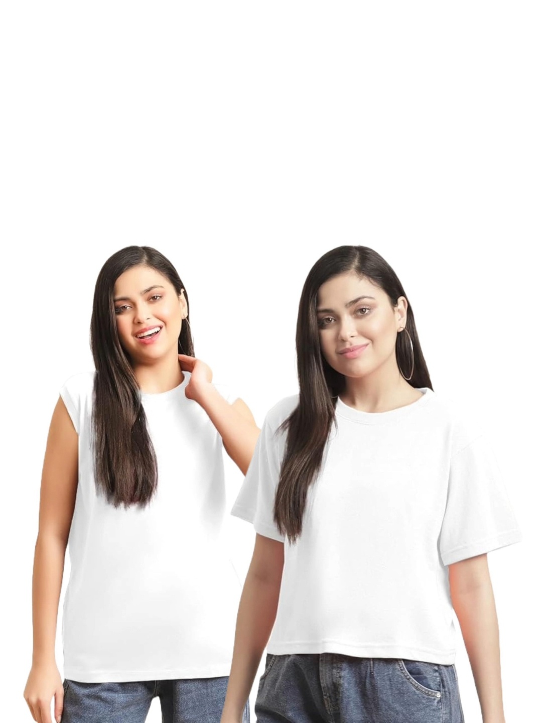 

NOTWILD Women Pack Of 2 Solid Round Neck Cotton Oversized T-shirts, White