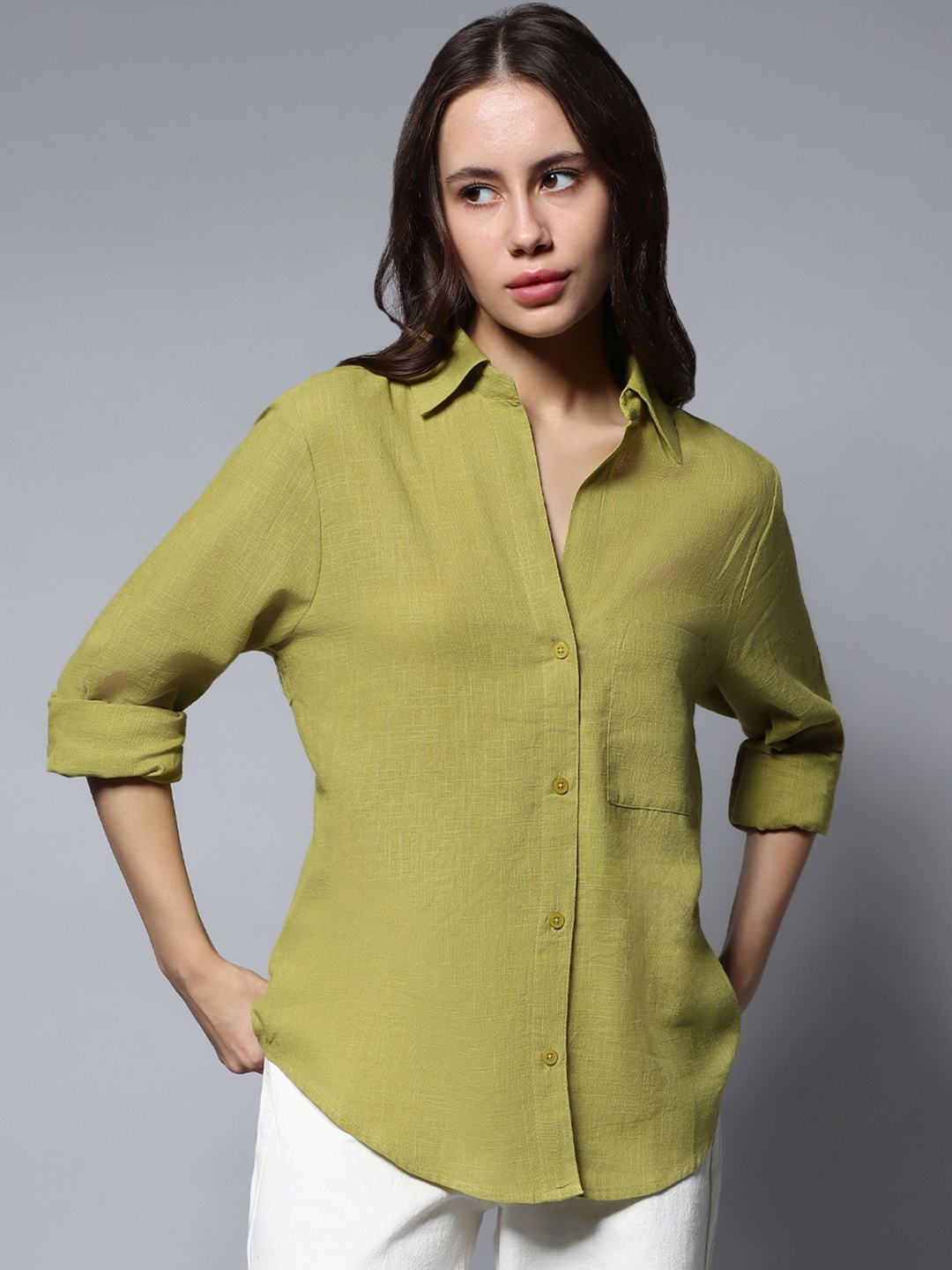 

NANCHI Women Classic Opaque Casual Shirt, Green