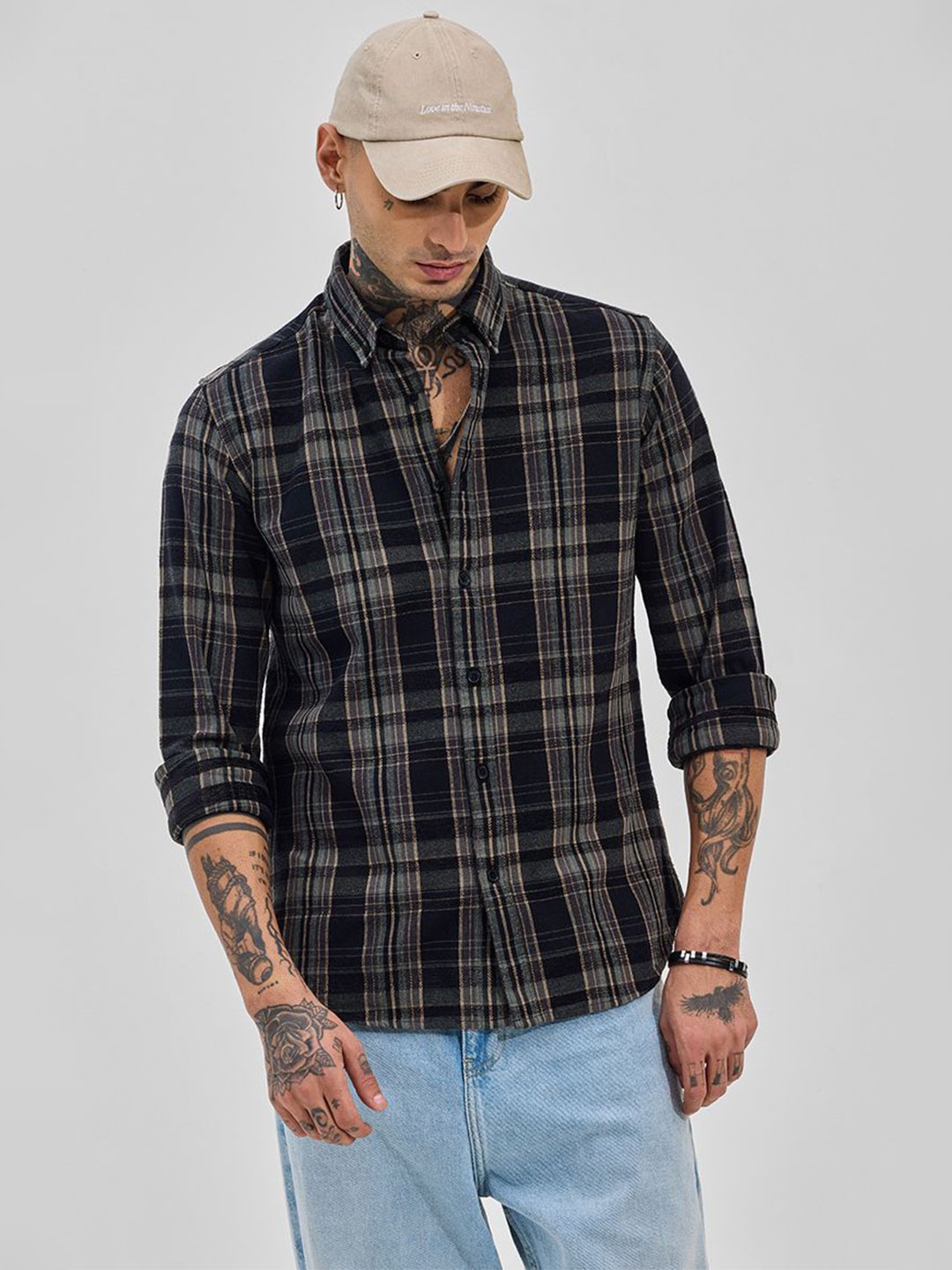 

Snitch Men Slim Fit Opaque Checked Formal Shirt, Black
