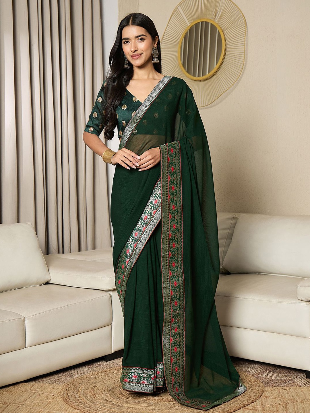 

KALINI Woven Design Ready to Wear Saree, Green