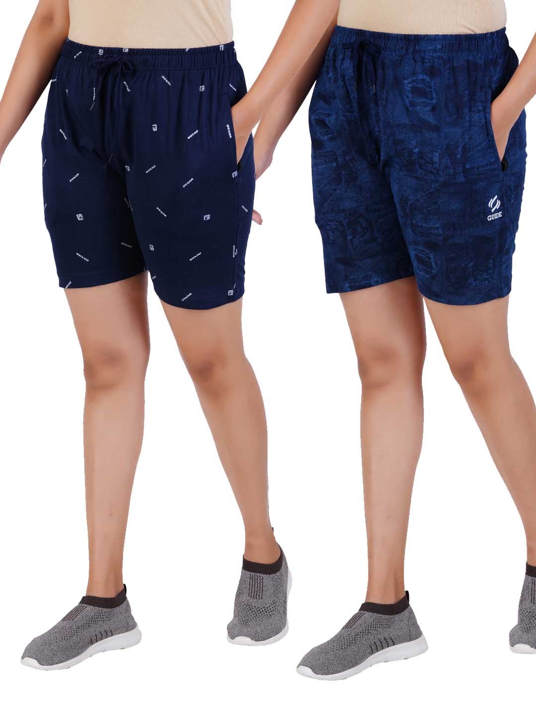 

GUIDE Women Printed Regular Fit Shorts, Navy blue