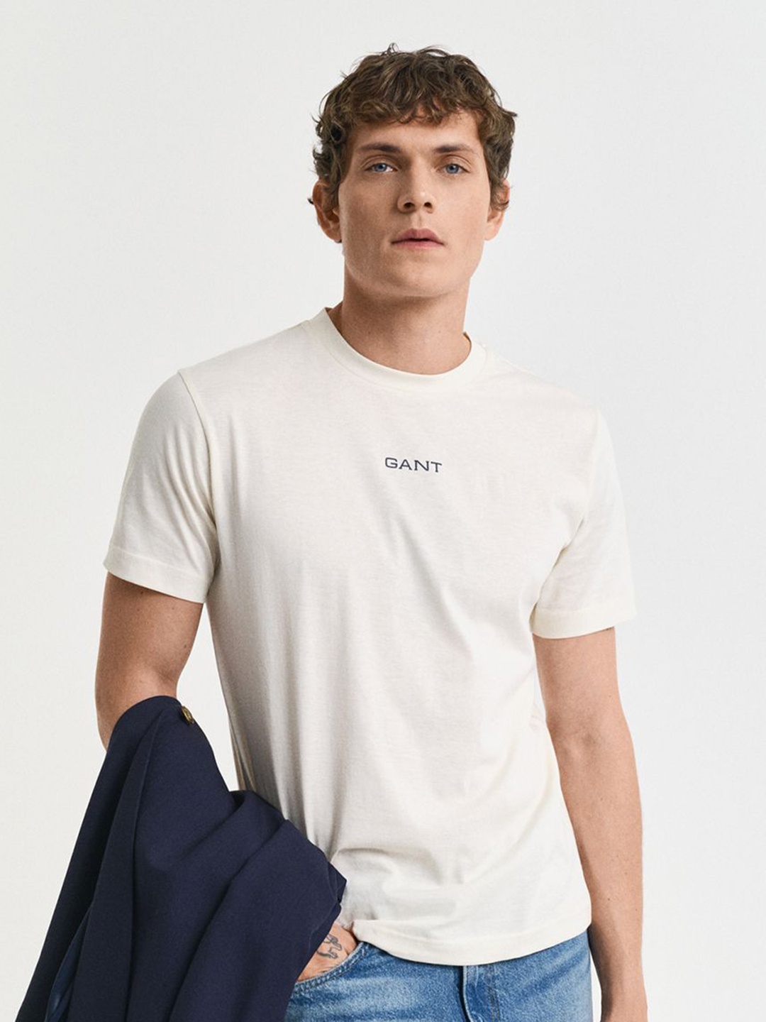 

GANT Men Typography Raw Edge T-shirt, Cream