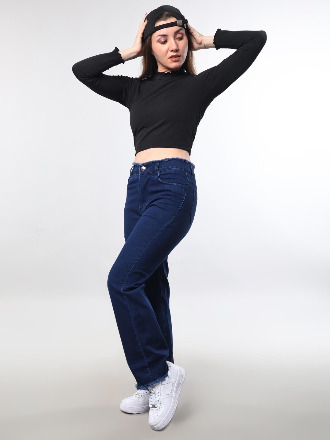 

Aadvi Fashion Women Straight Fit High-Rise Stretchable Jeans, Navy blue