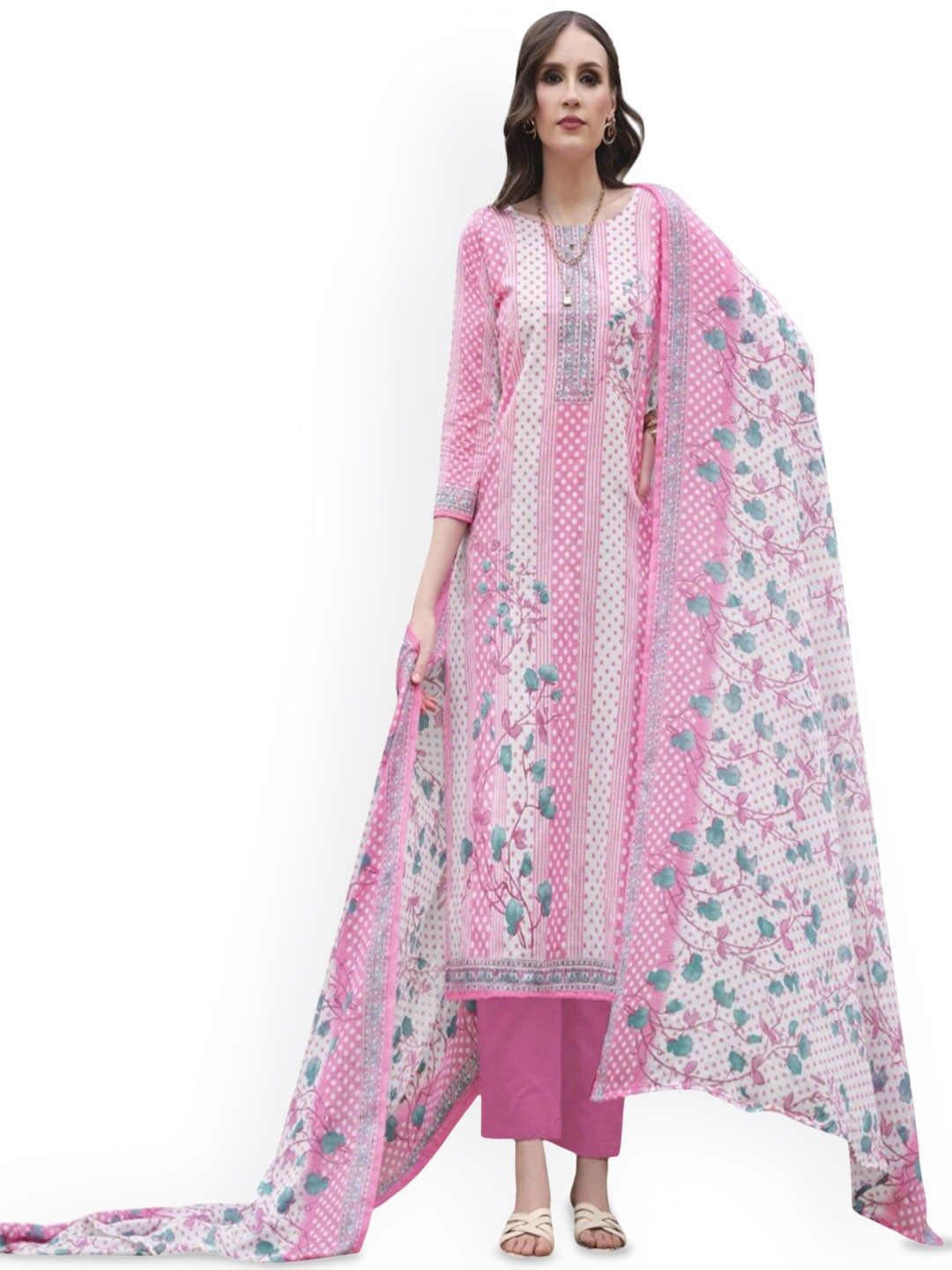 

DRAVINAM Trends Embroidered Pure Cotton Unstitched Dress Material, Pink