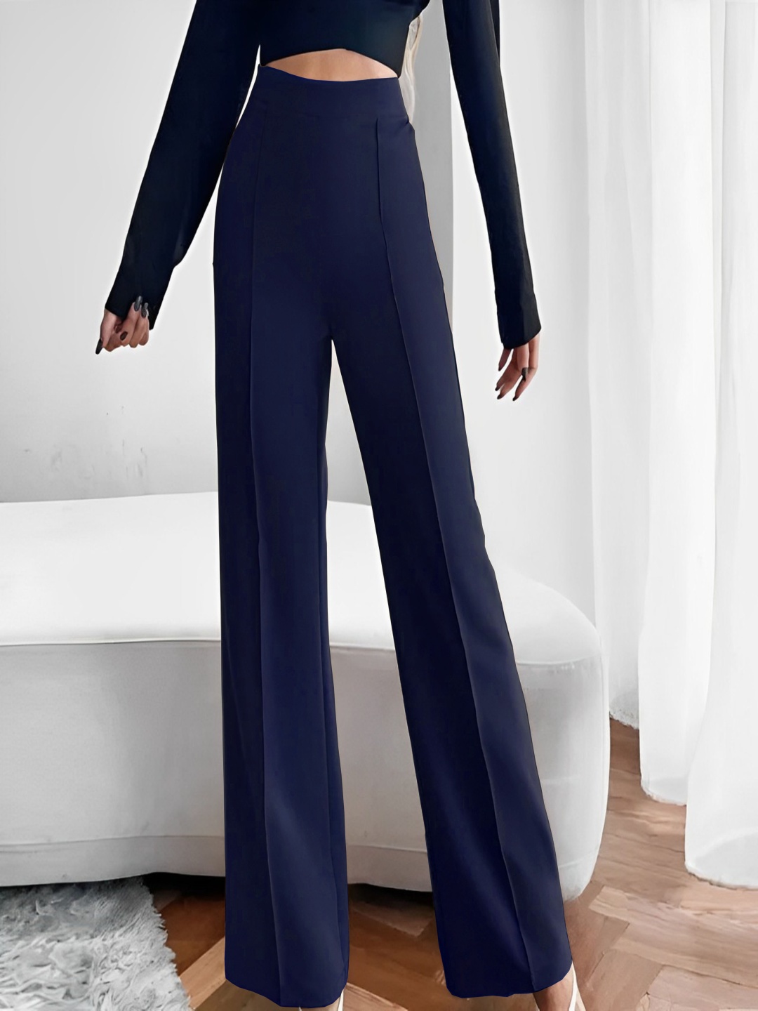 

LECOWAR Women High-Rise Pleated Wide Leg Trousers, Navy blue