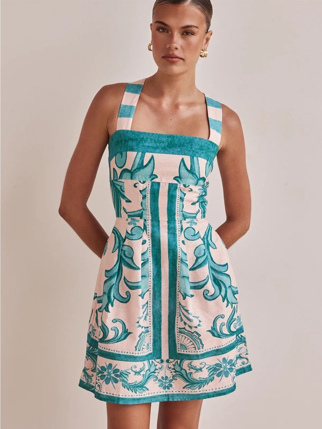 

LULU & SKY Women Shoulder Straps A-Line Mini Dress, Green
