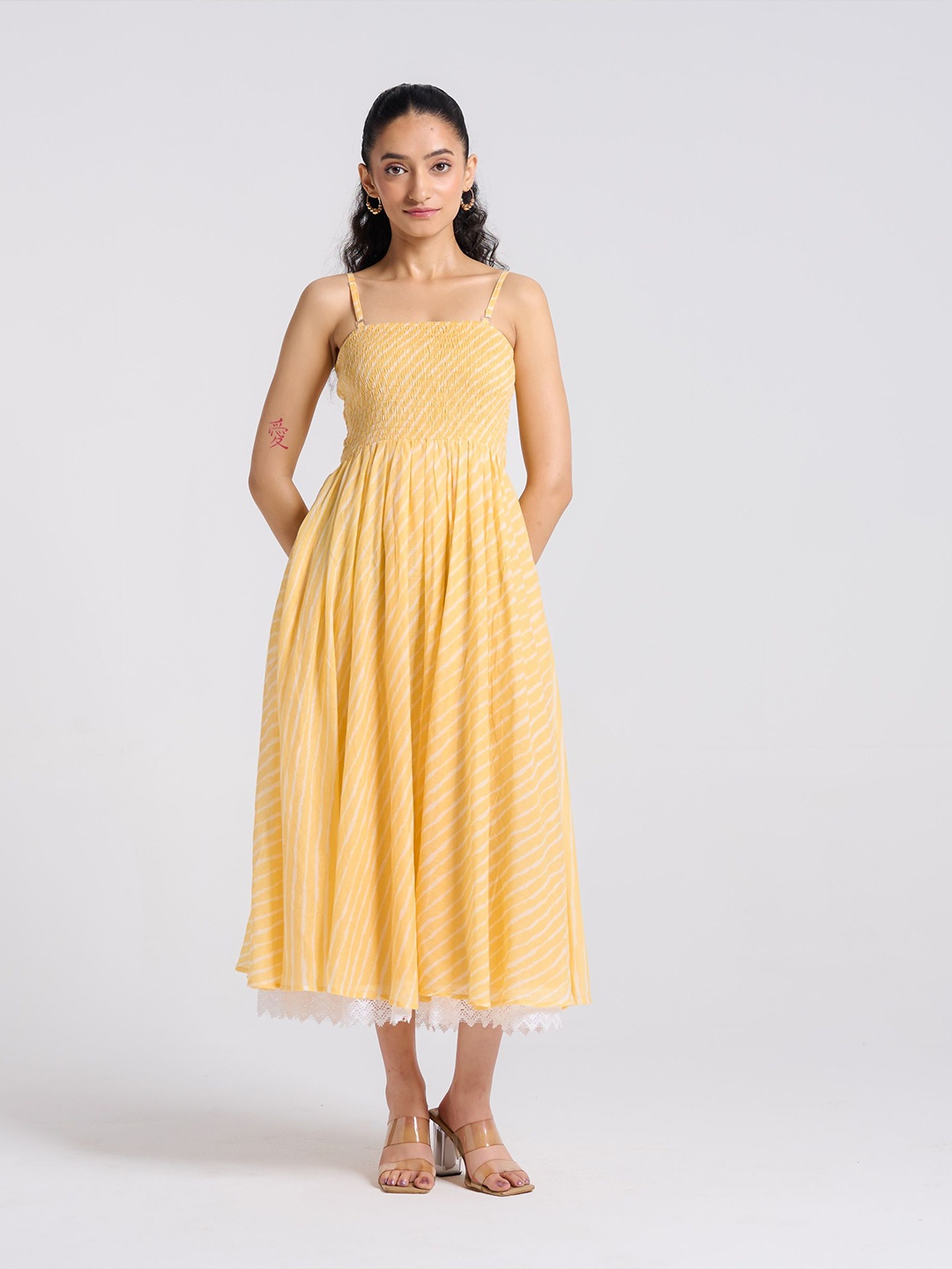 

Rustorange Fit & Flare Midi Dress, Yellow