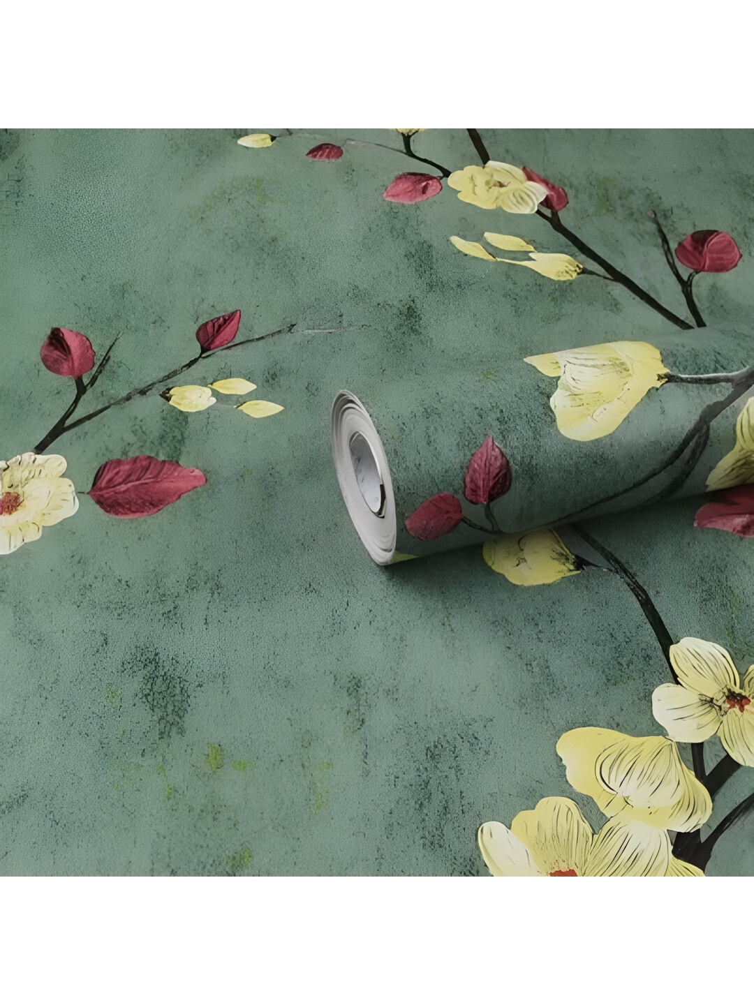 

ANNA CREATIONS Green & Yellow Floral Printed Self-Adhesive & Waterproof Wallpaper