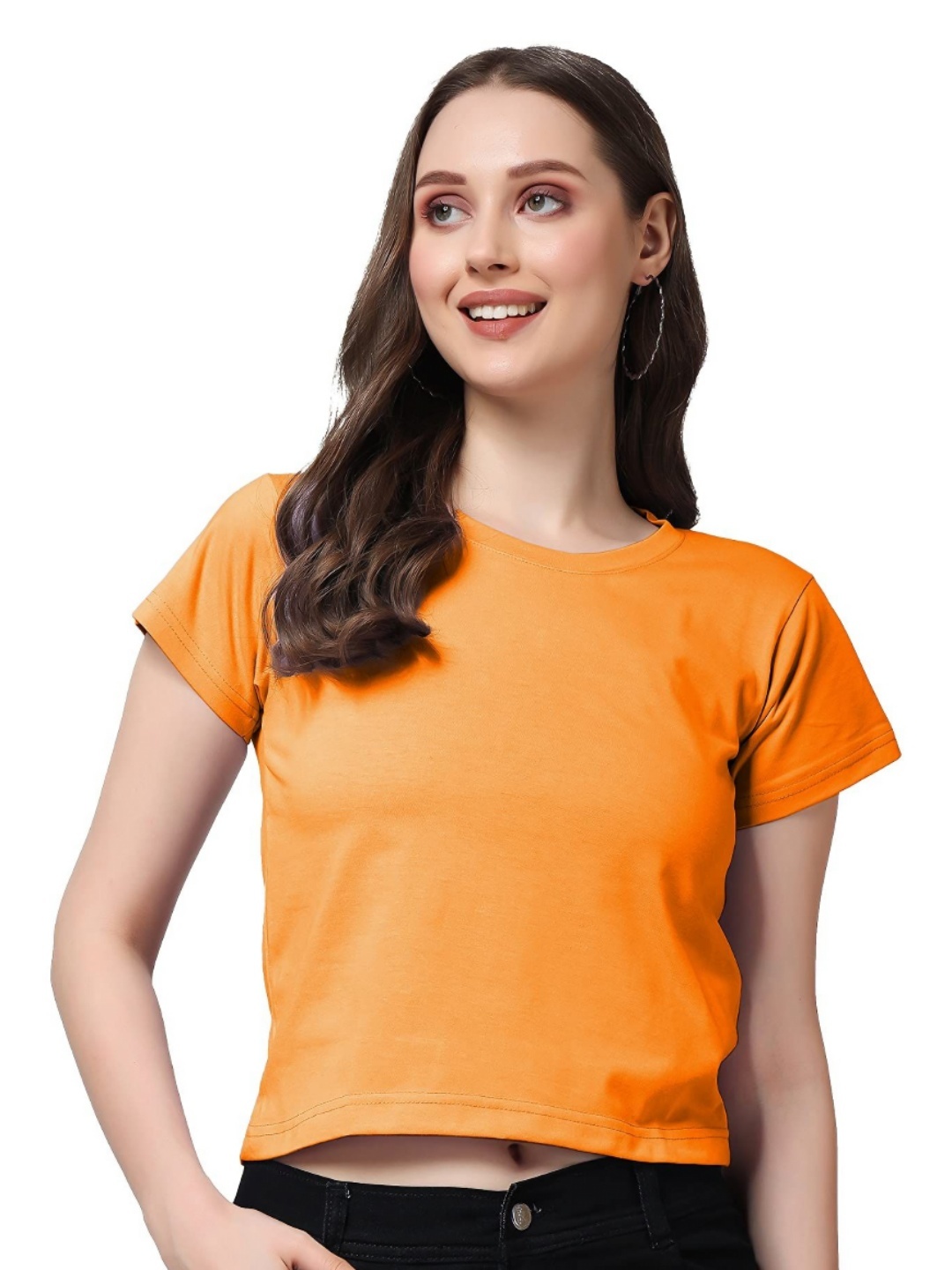 

NOTWILD Women Solid Round Neck Cotton Boxy T-shirt, Orange