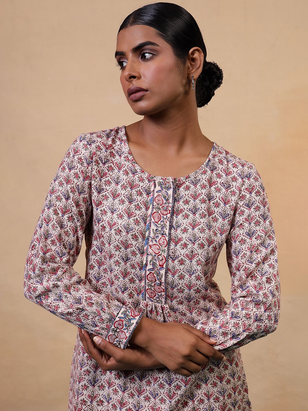 

Folk Song Floral Printed Tunic, Off white