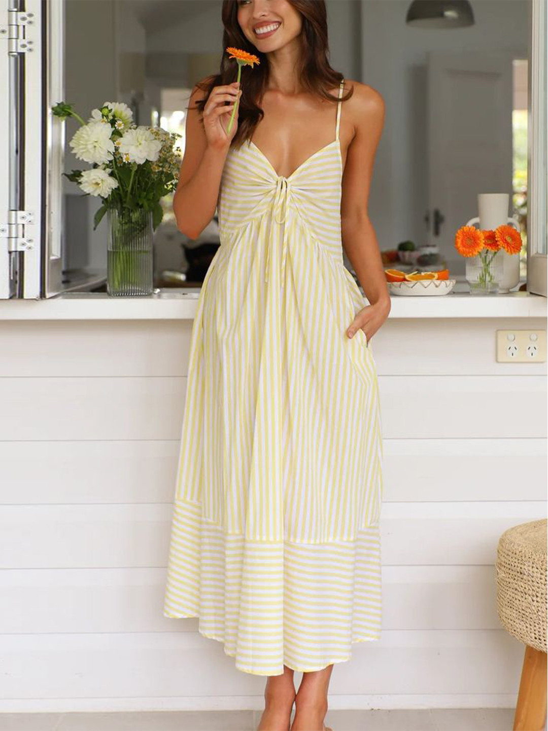 

LULU & SKY Striped Maxi Midi Dress, Yellow