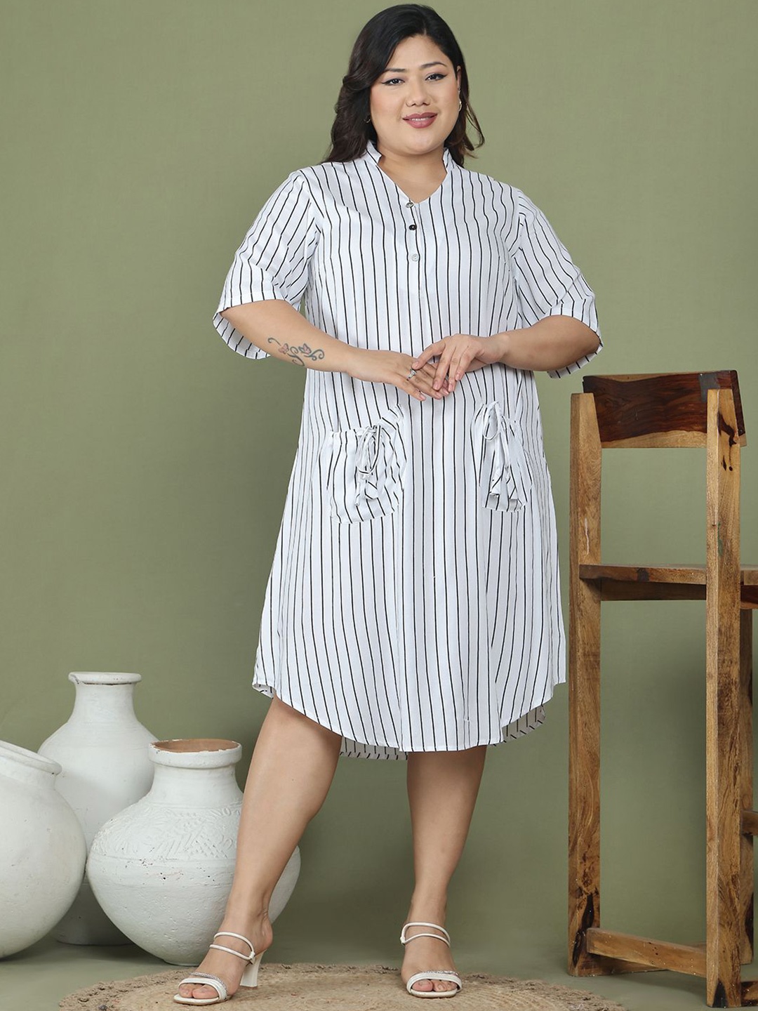 

theRebelinme Plus Size Striped A-Line Dress, White