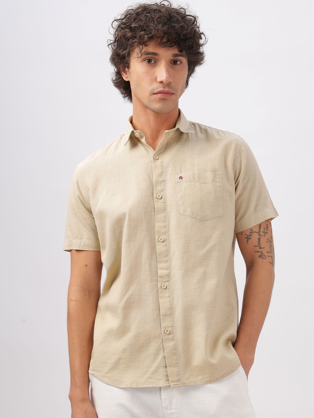 

BS BLUE SQUAD Men Slim Fit Opaque Casual Shirt, Beige