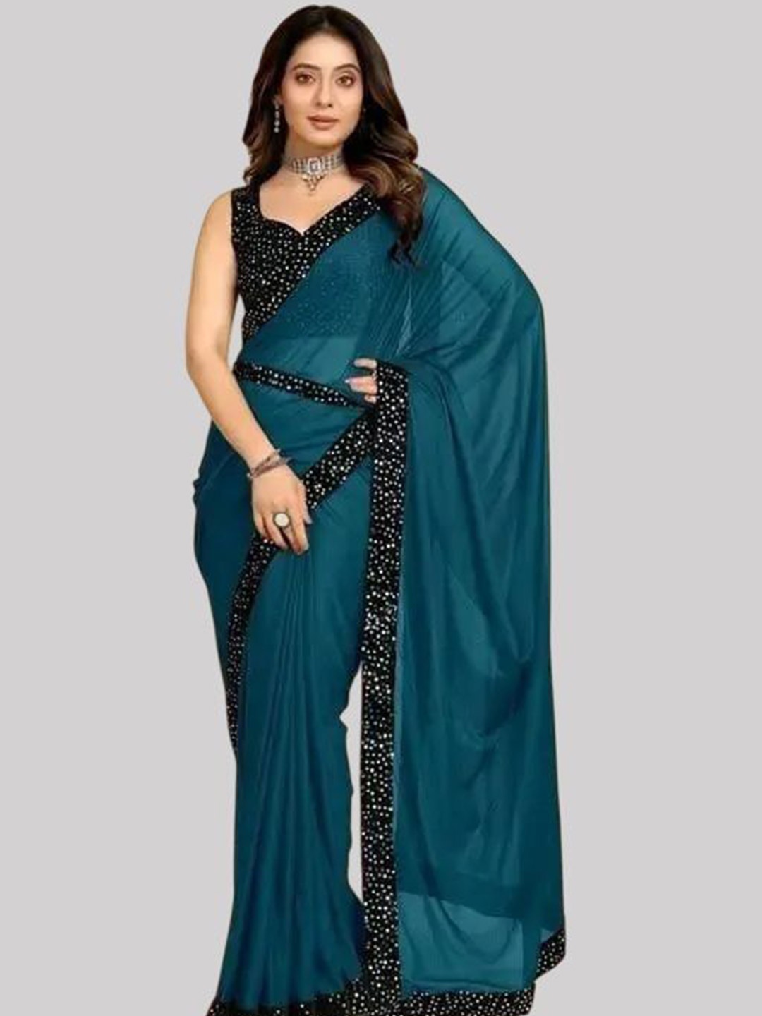 

Caracola Sequinned Saree, Blue