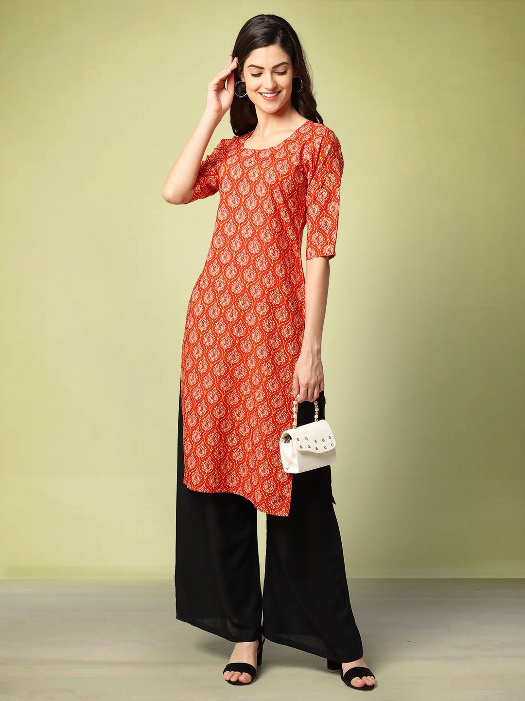 

Moda Rapido Women Printed Straight Kurta, Red