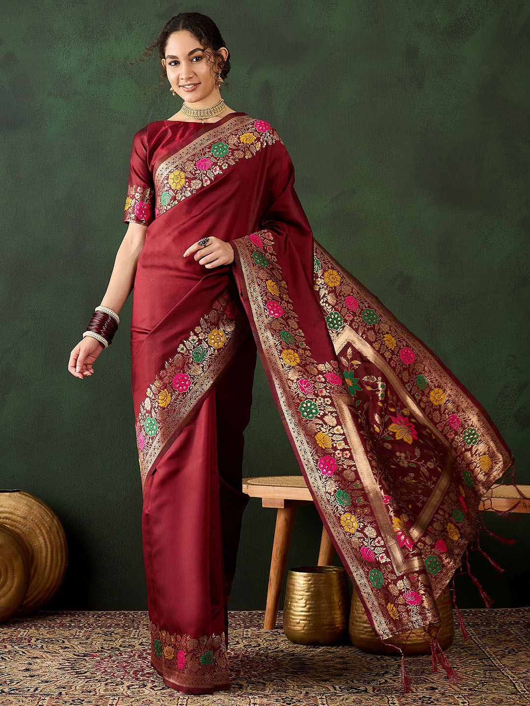 

Mitera Woven Design Zari Banarasi Saree, Maroon