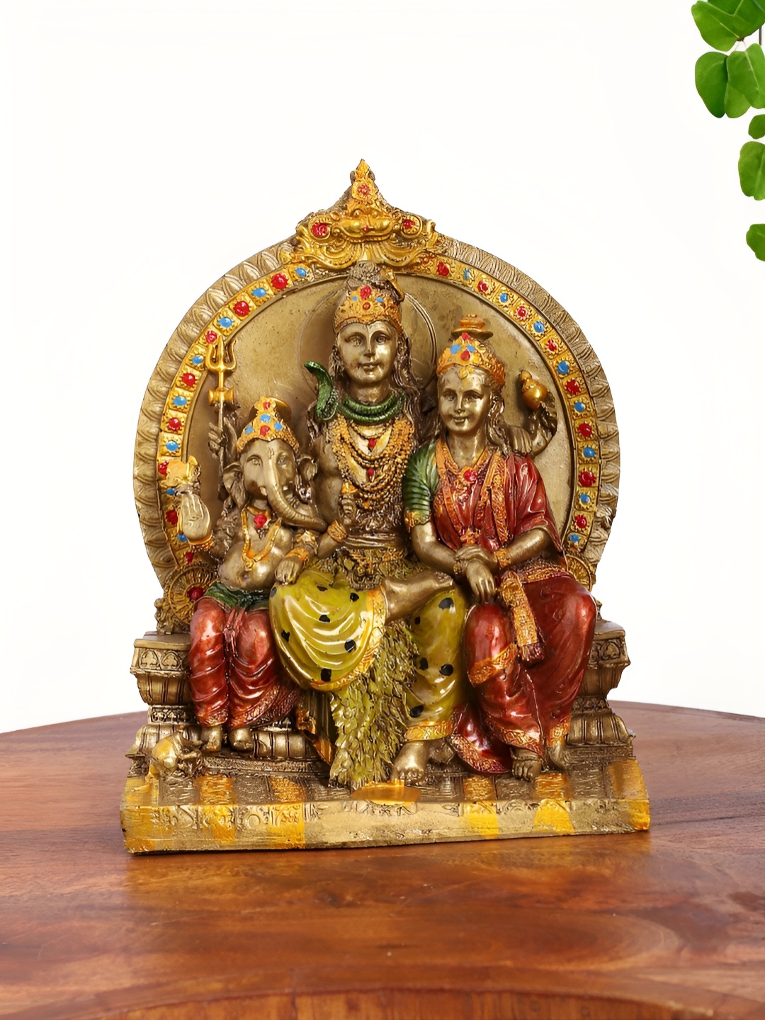 

INTERNATIONAL GIFT Gold-Toned & Red Shiv Family Religious Idol Showpiece
