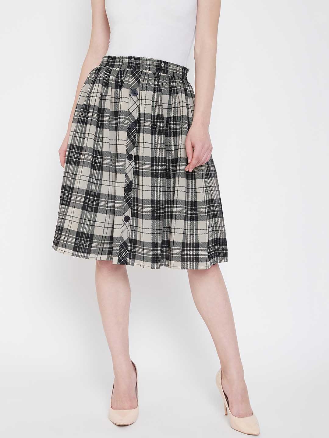 

Ruhaans Checked Georgette A-Line Skirt, Beige