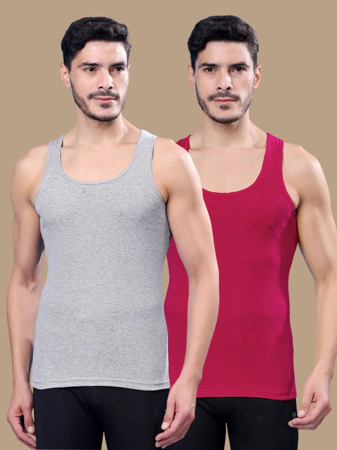 

Friskers Pack Of 2 Round Neck Ribbed Cotton Innerwear Vests 17012025R-04-07, Grey