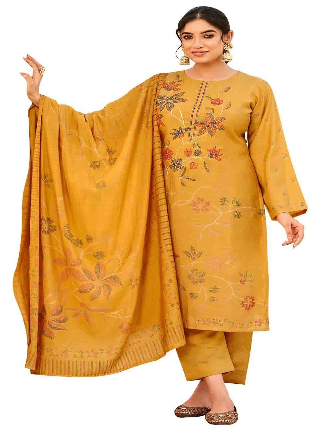 

DRAVINAM Floral Embroidered Sequinned Pure Cotton Unstitched Dress Material, Yellow