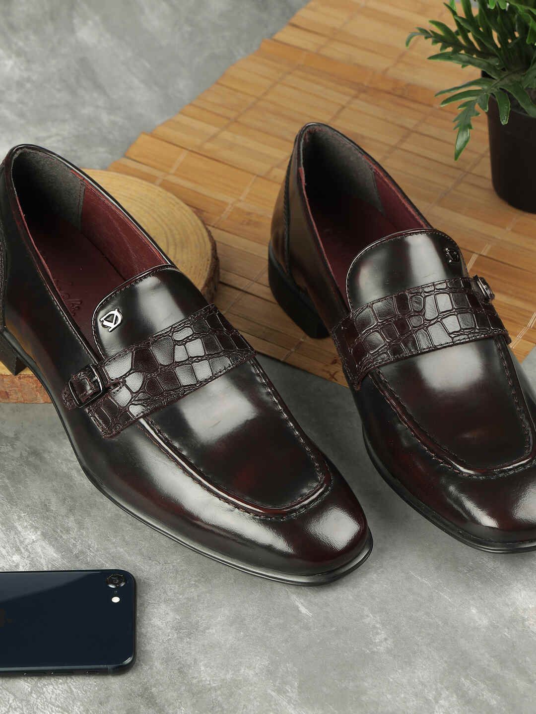 

DAVINCHI Men Leather Formal Loafers Shoes, Maroon