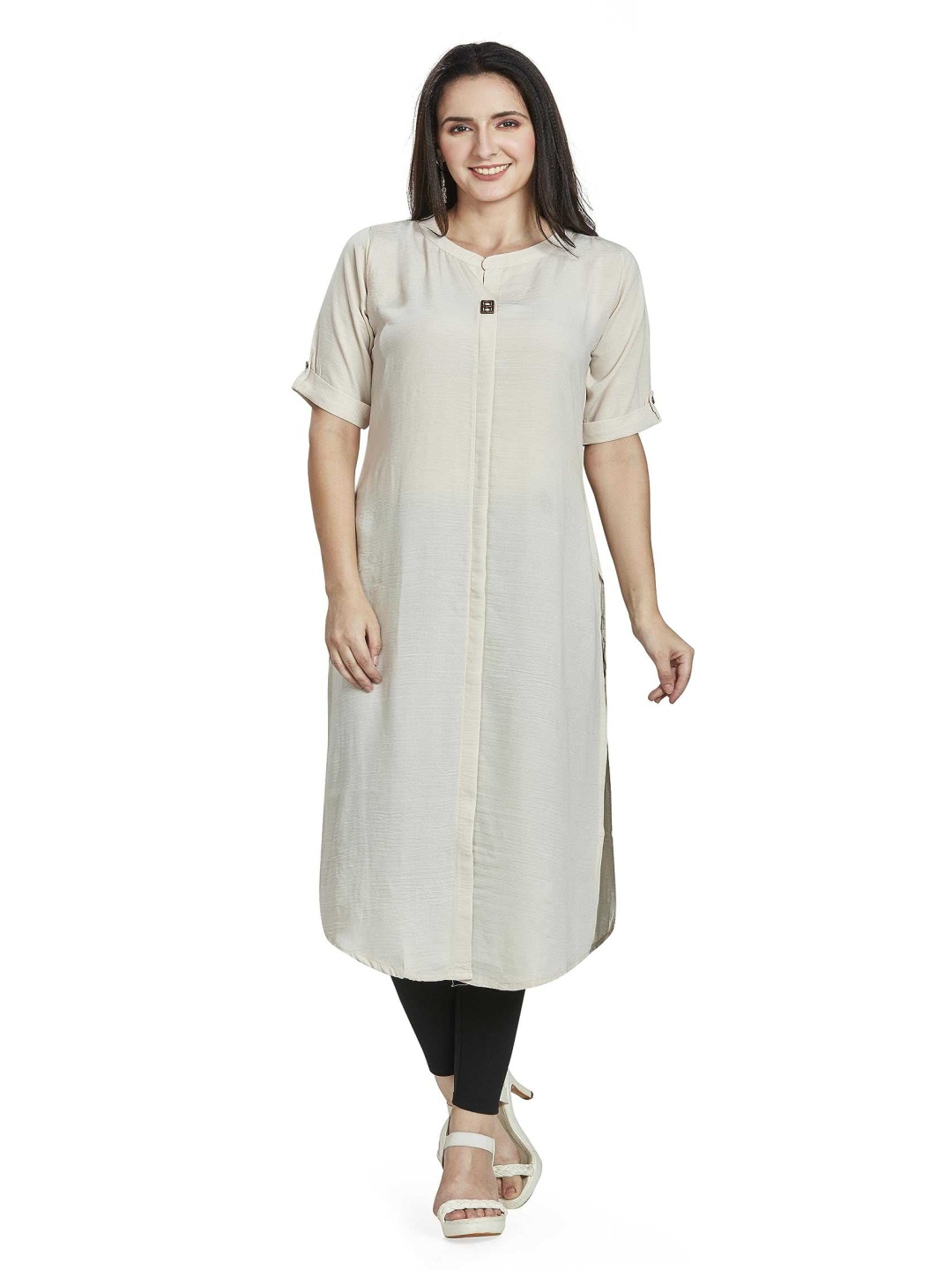 

Nioni Women Patchwork Khadi Kurta, Off white