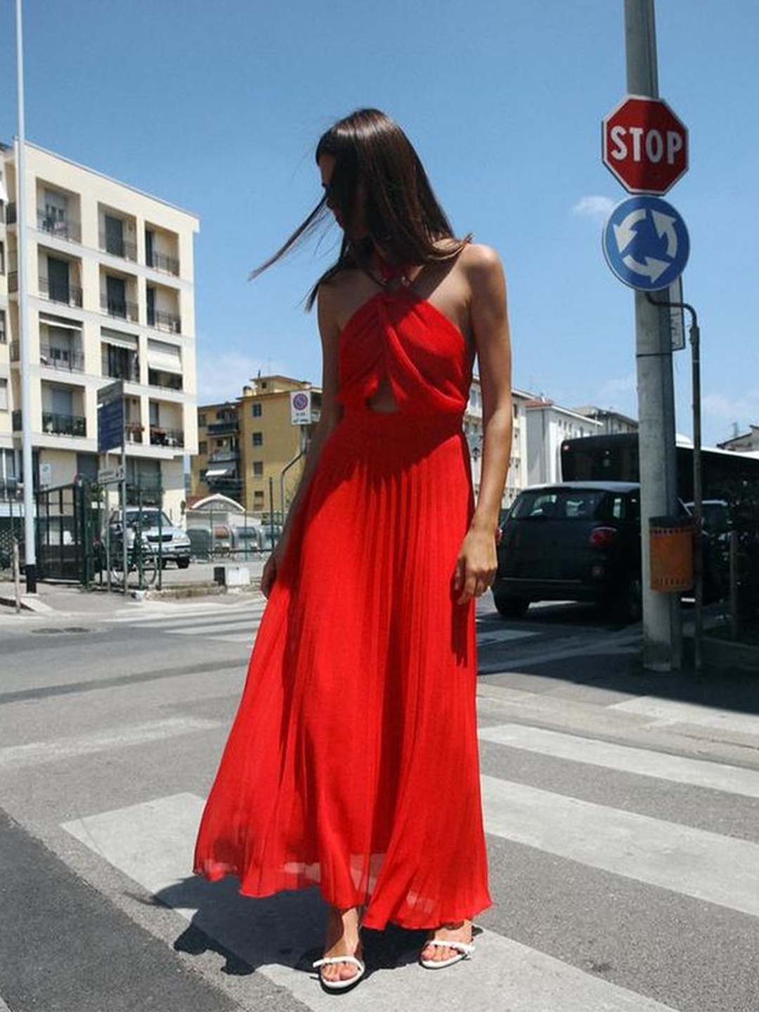 

LULU & SKY Halter Neck Maxi Dress, Red