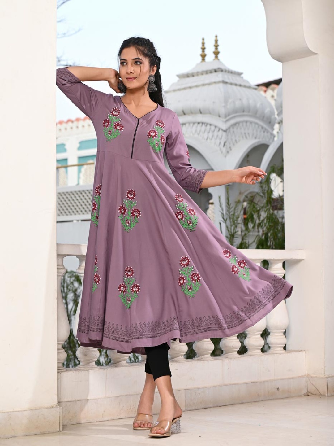 

Moda Rapido Floral Printed Round Neck Anarkali Kurta, Mauve