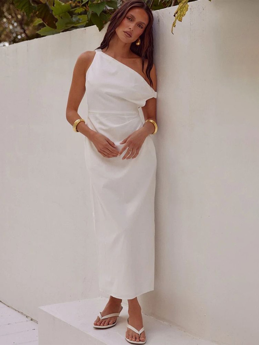 

LULU & SKY Women One-Shoulder Midi Dress, White