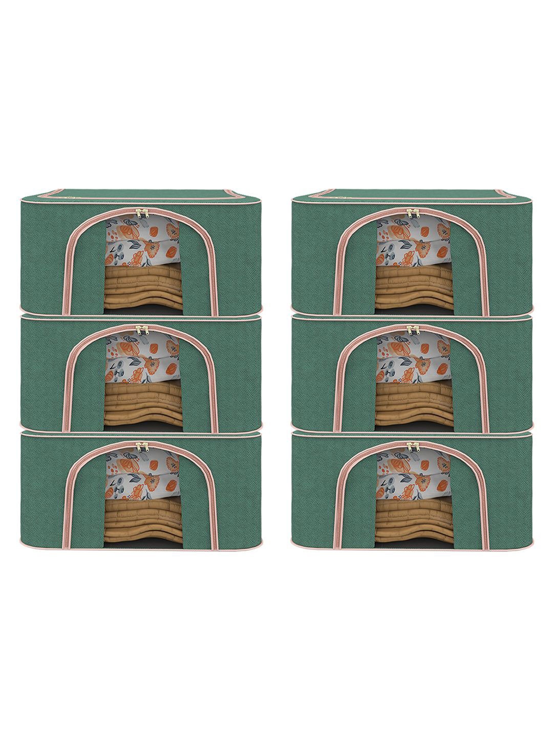 

Kuber Industries Green 6 Pieces Reusable Drawer Organisers With Handles 66 Ltrs