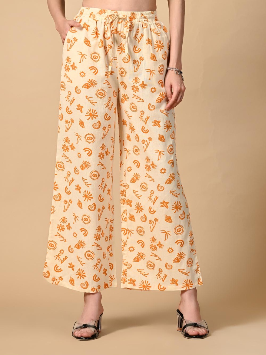 

DressBerry Women Printed Pure Cotton Regular Fit Trousers, Orange
