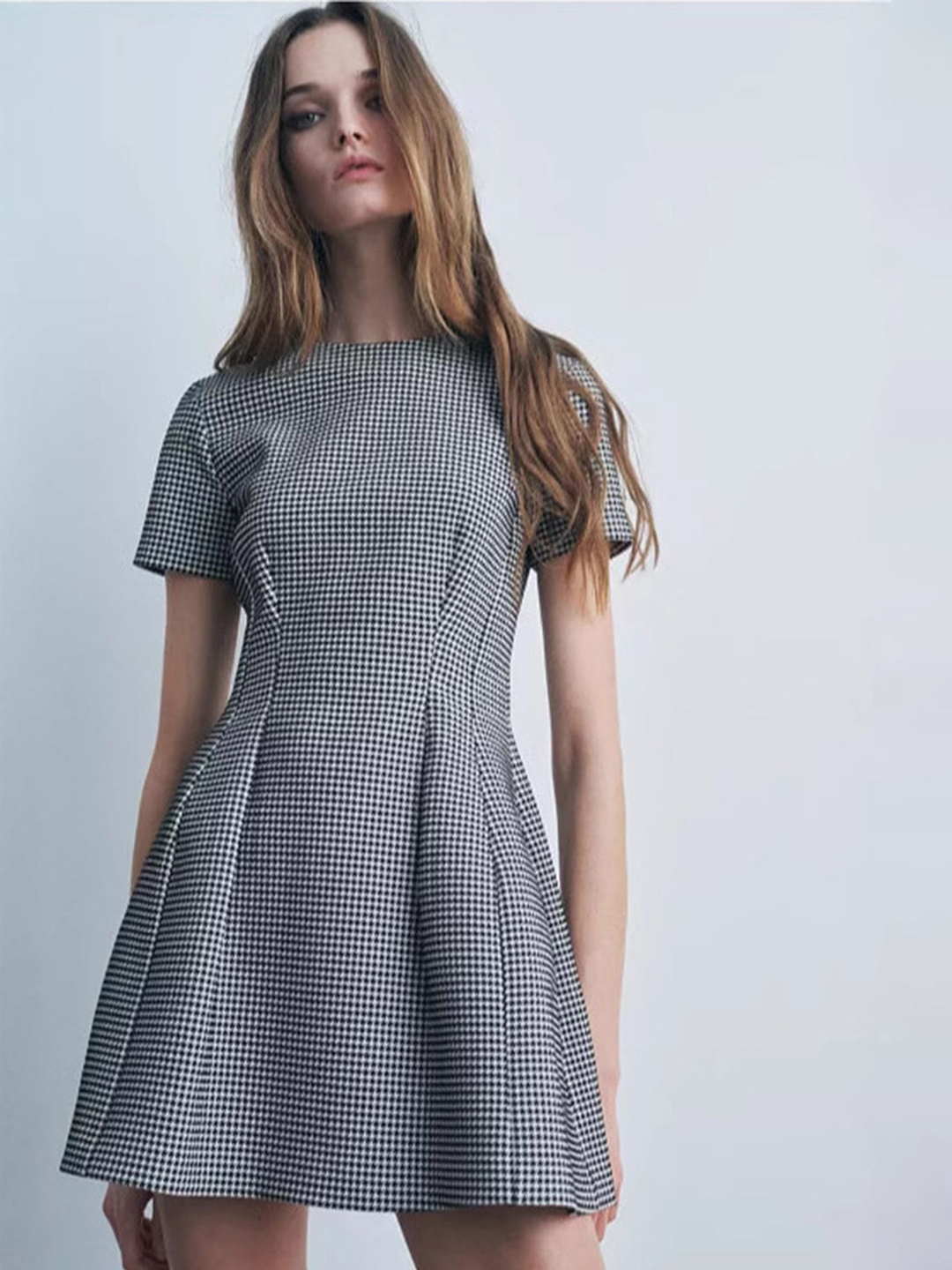 

LULU & SKY Checked Fit & Flare Dress, Grey