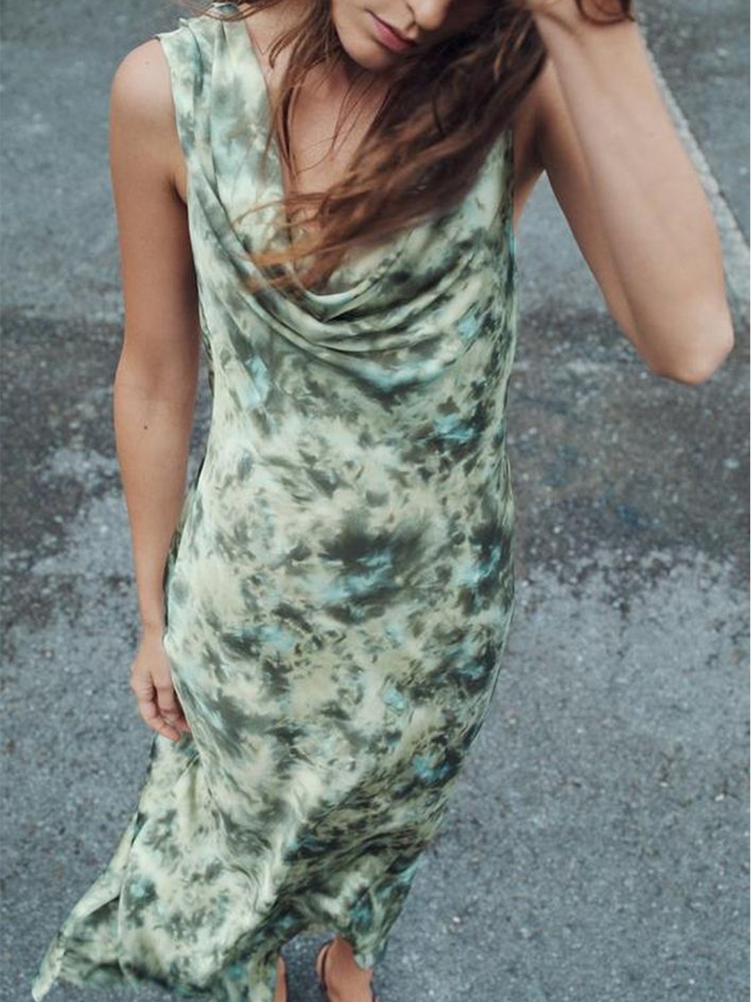 

LULU & SKY Women Printed Cowl Neck A-Line Dress, Green