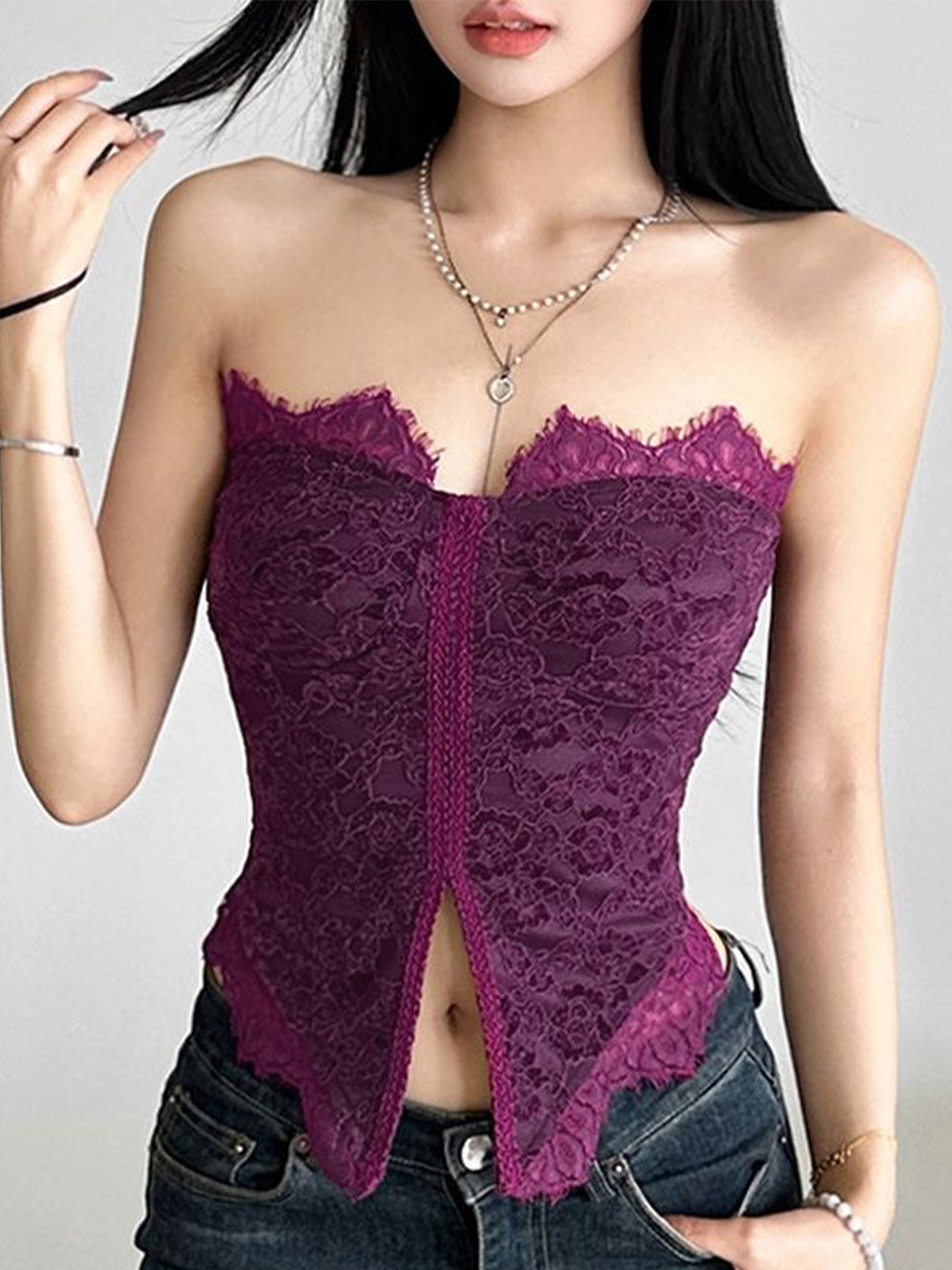 

LULU & SKY Floral Print Halter Neck Tube Top, Purple