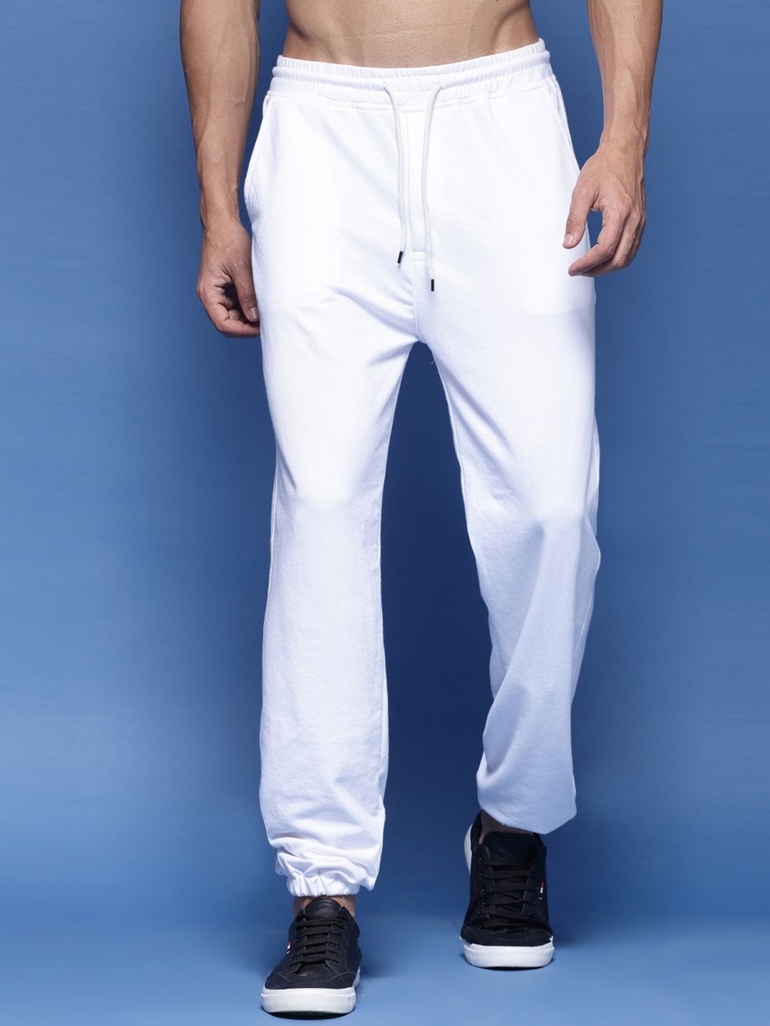 

FLYNOFF Men Relaxed Loose Fit Easy Wash Joggers Trousers, White
