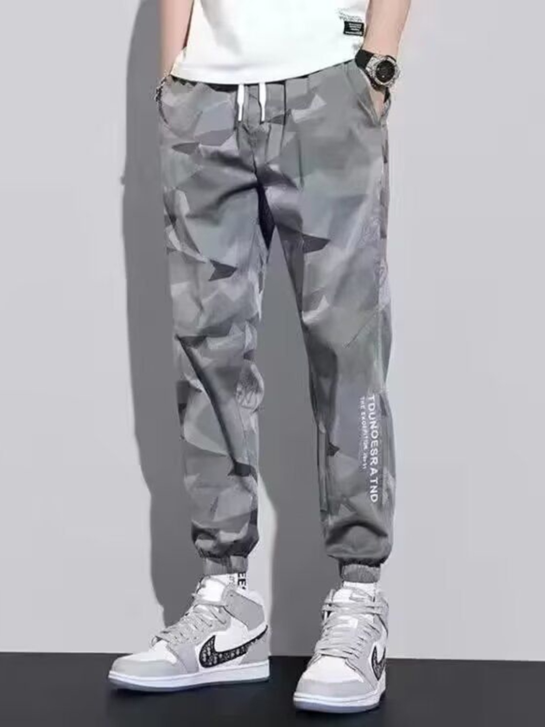 

StyleCast Men Printed Joggers Trousers, Grey