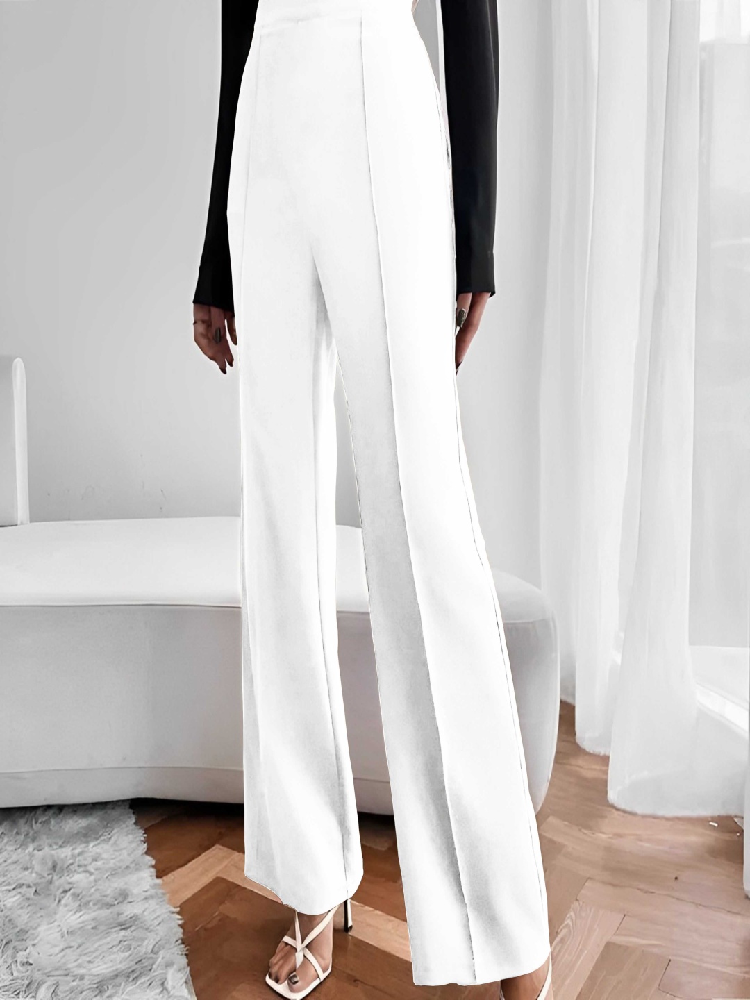 

LECOWAR Women Regular Fit Parallel Trousers, White