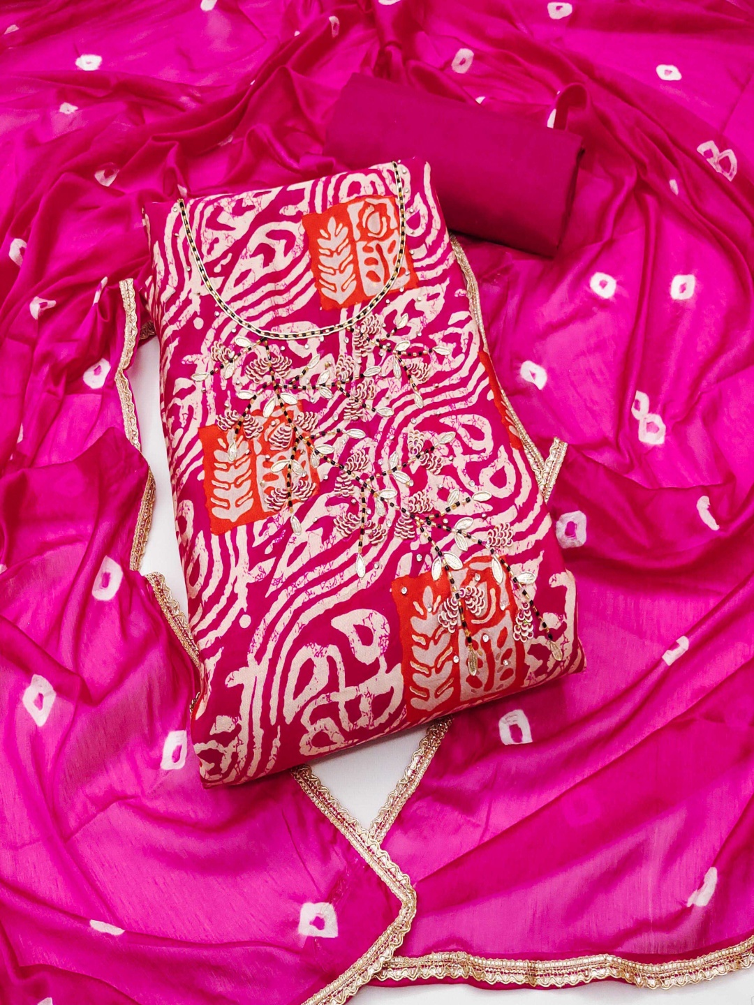 

Maroosh Embellished Unstitched Dress Material, Pink