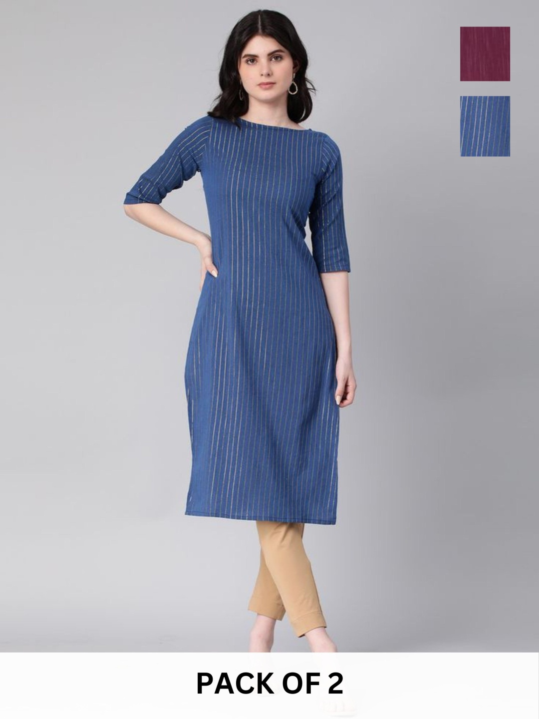 

KALINI Women Checked Kurta, Navy blue