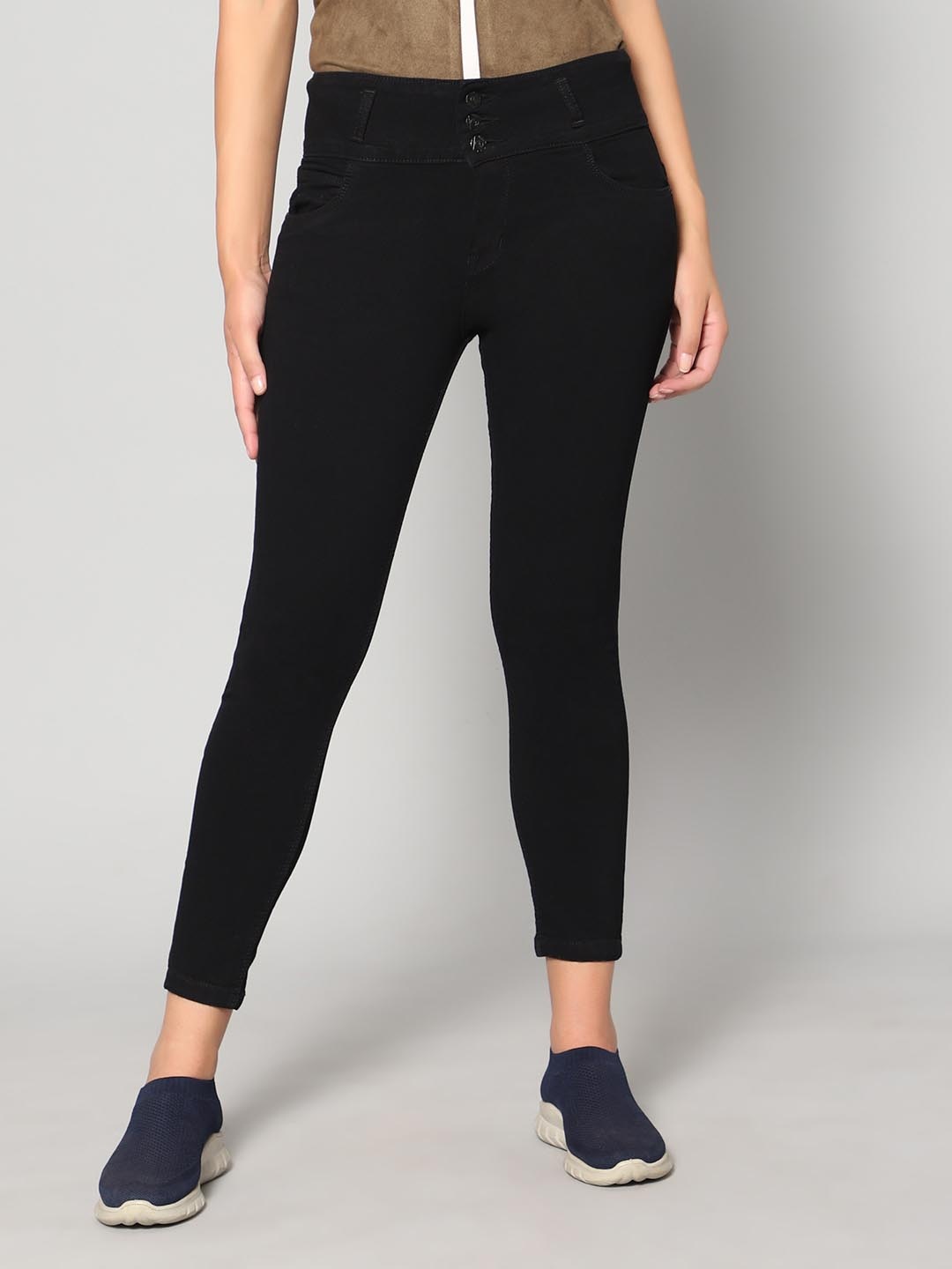

Rea-Lize Women Skinny Fit High-Rise Acid Wash Stretchable Jeans, Black