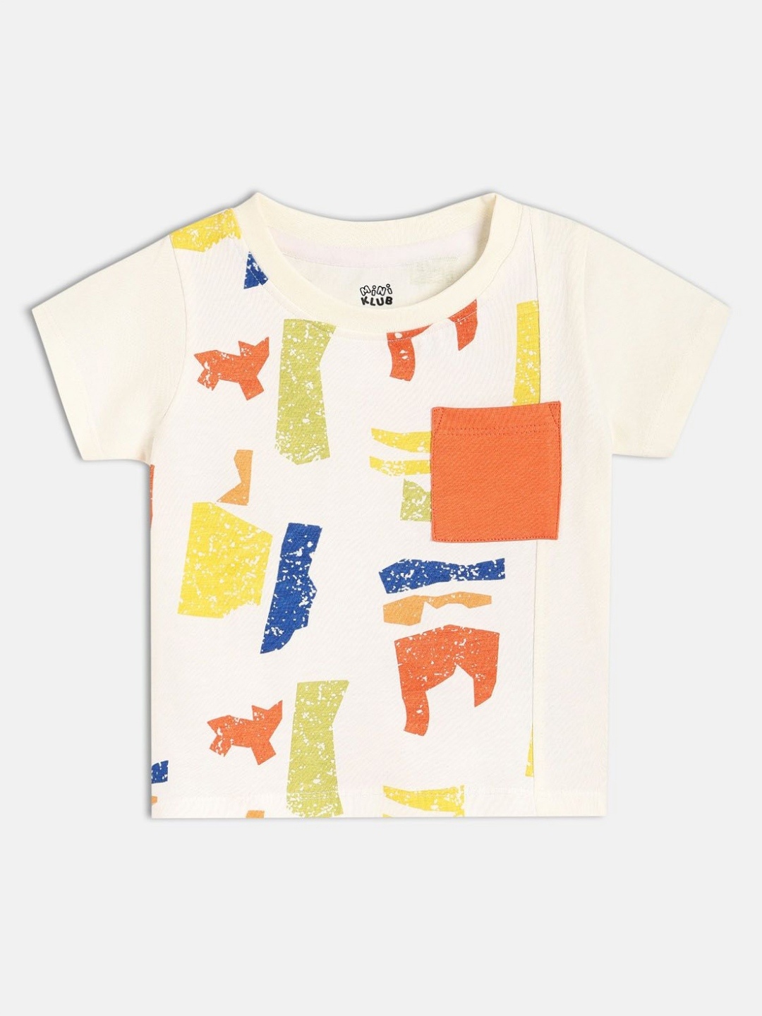 

MINI KLUB Boys Abstract Printed Round Neck Pure Cotton T-shirt, Cream