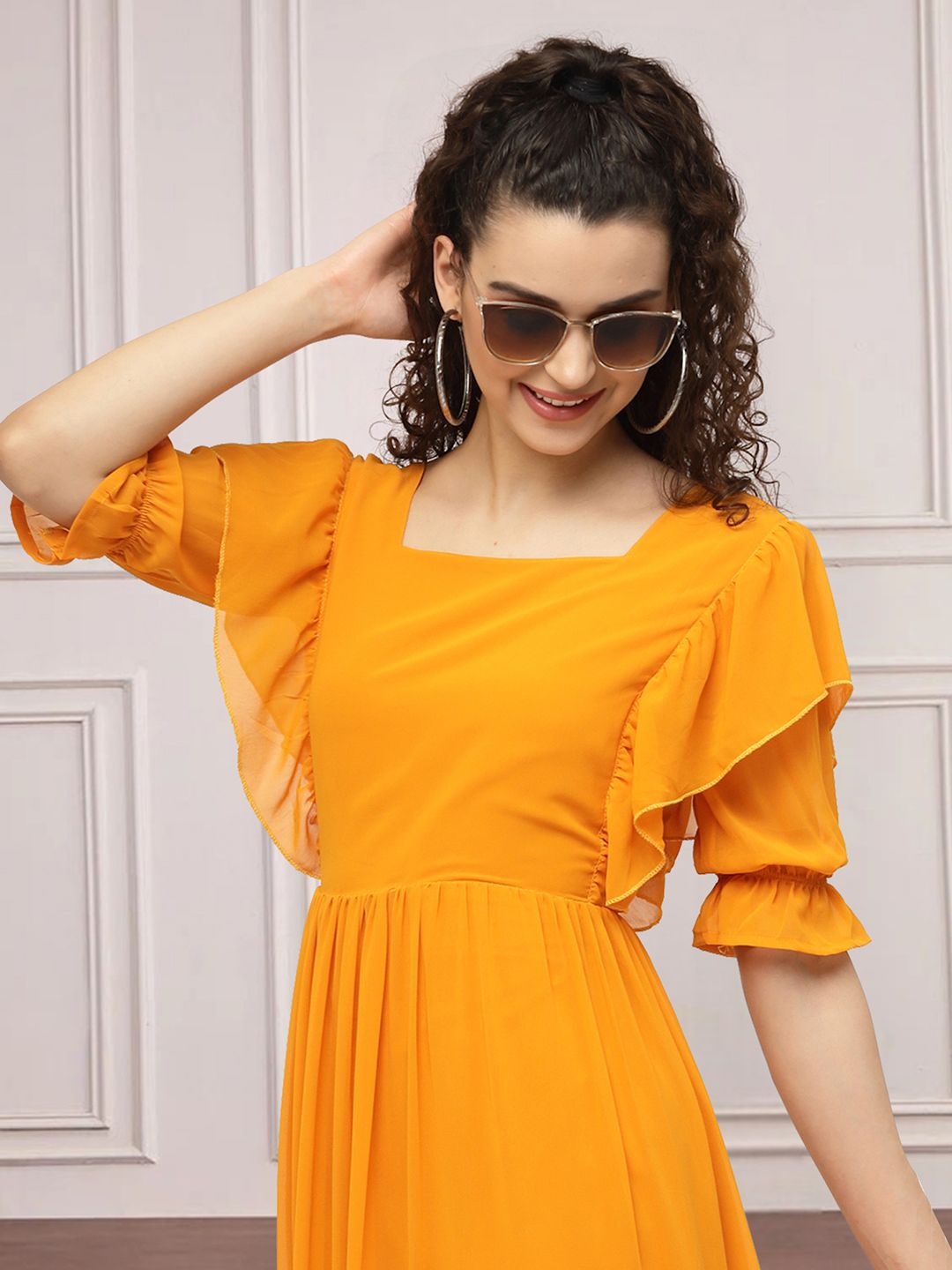 

MISS AYSE Applique Fit & Flare Dress, Orange