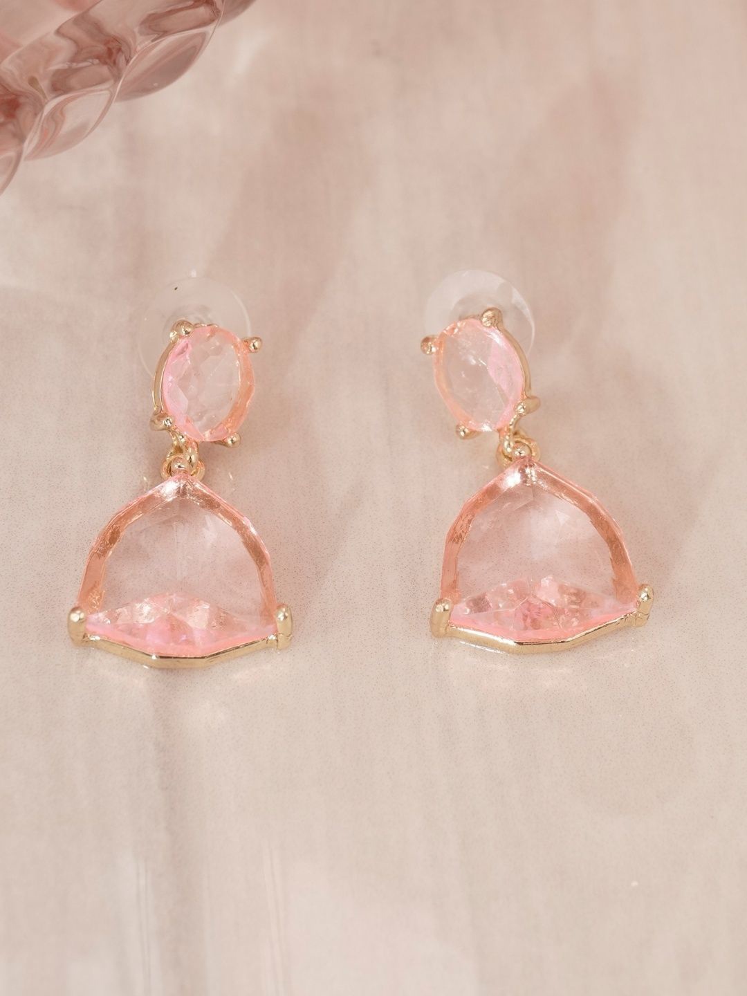 

Niscka Gold-Plated Artificial Stone Studded Teardrop Shaped Drop Earrings, Peach