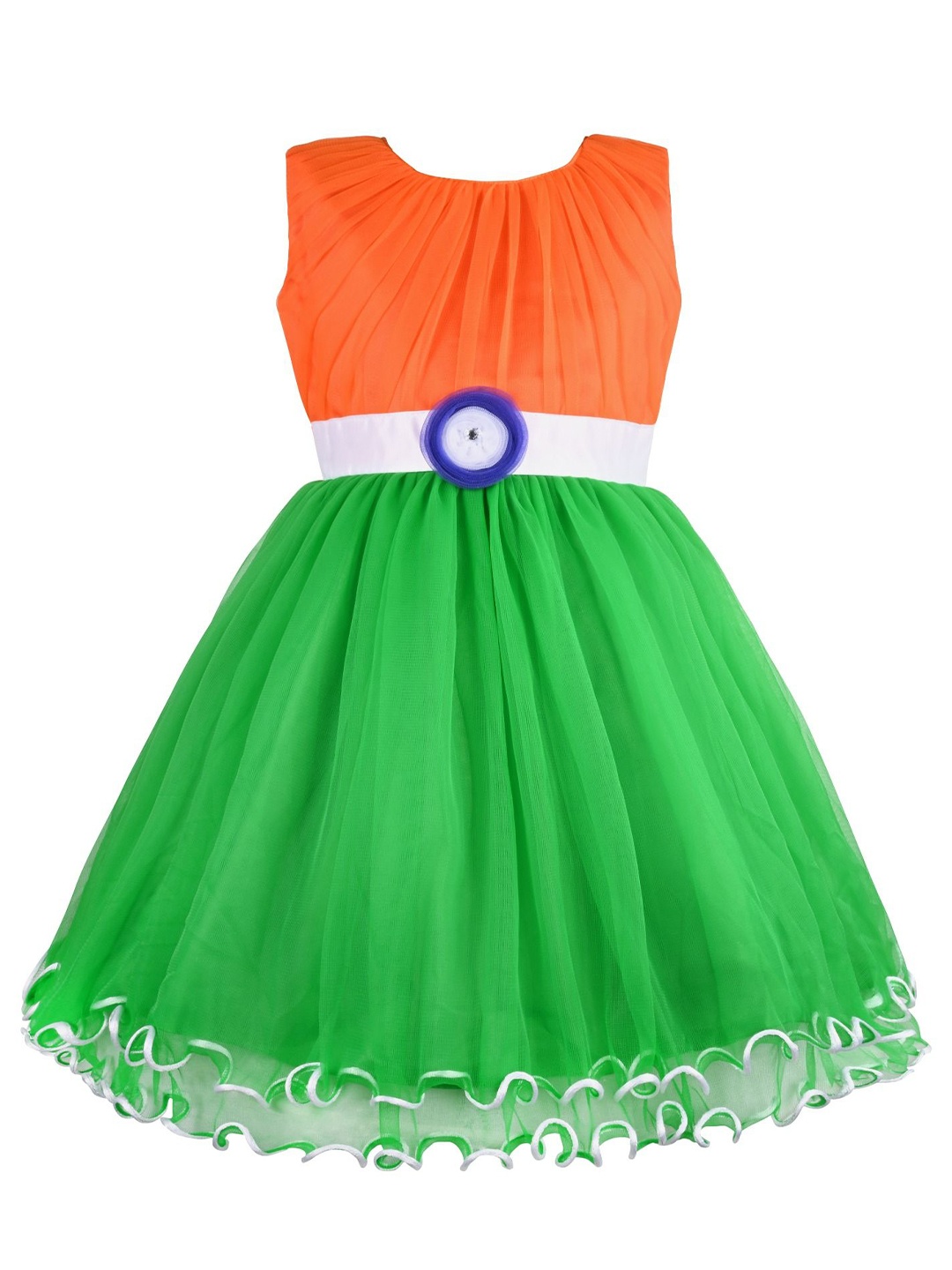 

Wish Karo Girls Tri-Color Net Fit & Flare Dress, Orange