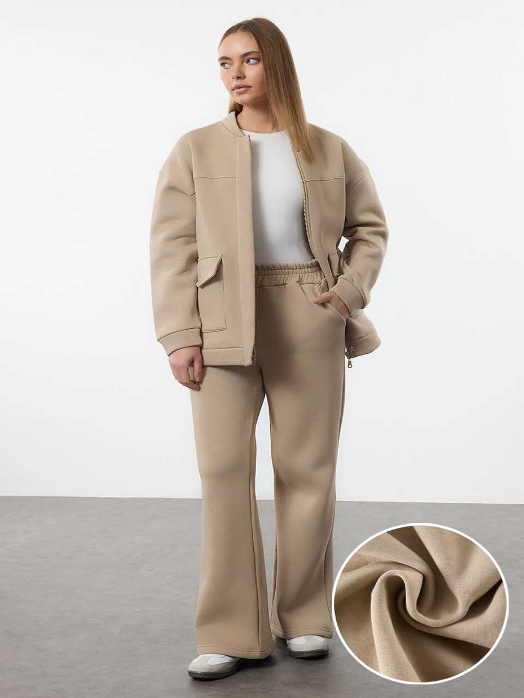 

Trendyol Round-Neck Jacket And Trouser, Camel brown