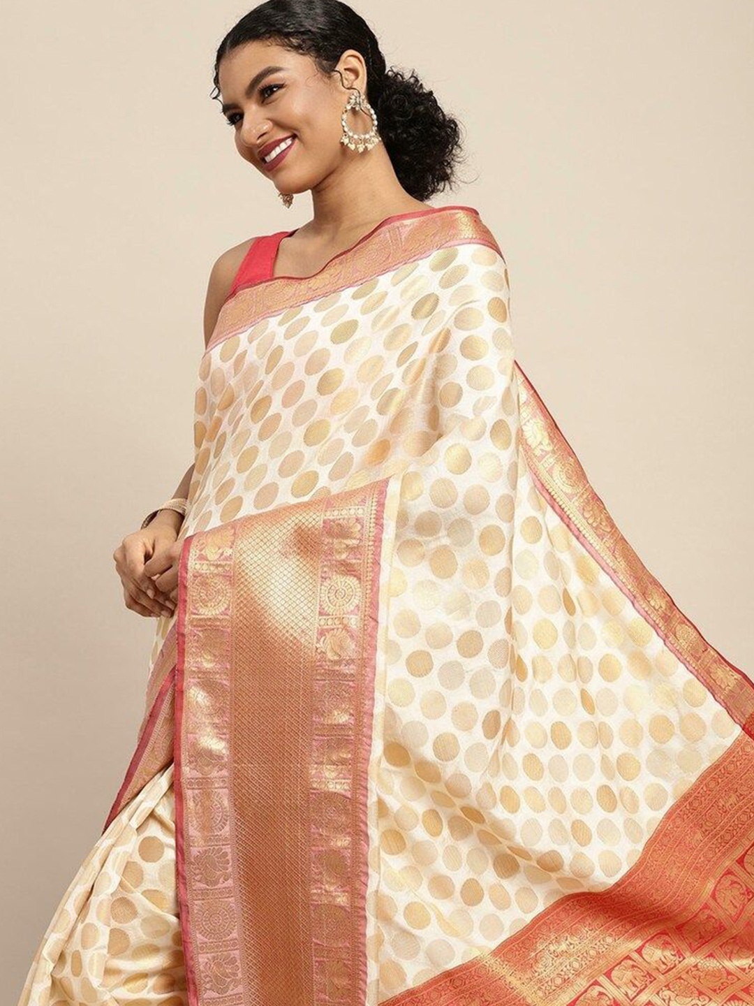 

VILLAGIUS Woven Design Zari Banarasi Saree, Cream